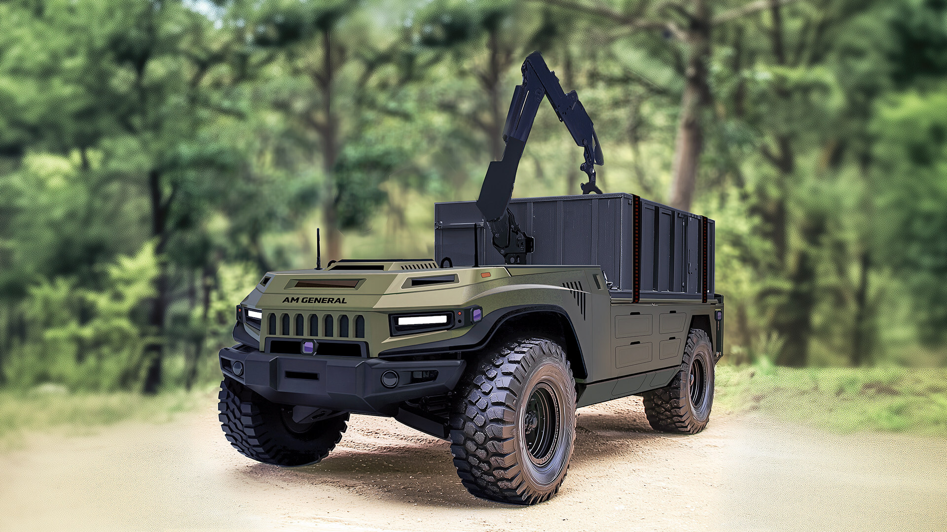 Rendering of AM General's vehicle design, in collaboration with Carnegie Robotics and Textron Systems