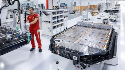 Electric vehicle battery production line with large battery module and industrial equipment