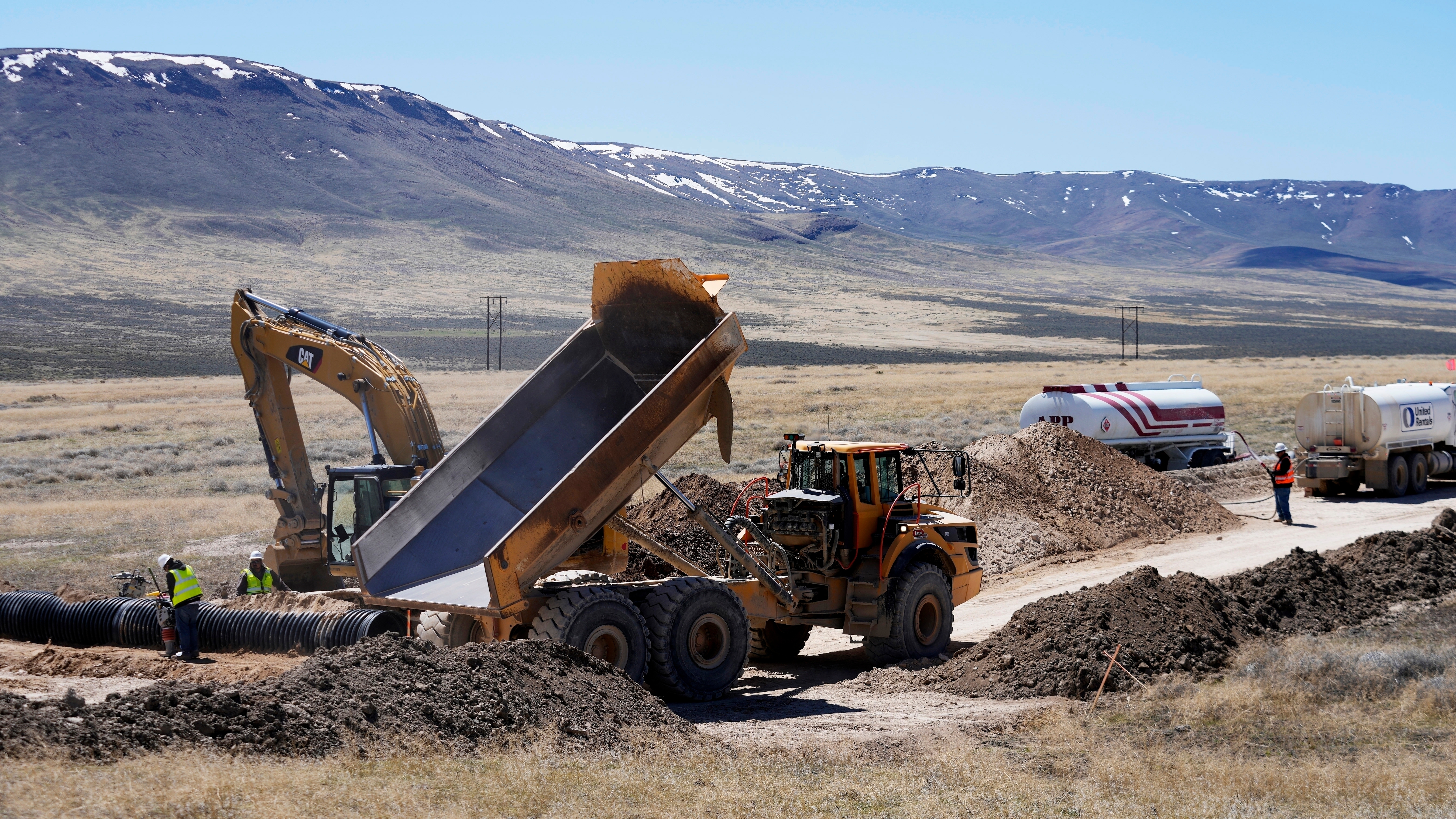 Construction continues at the Lithium Nevada Corp. mine site Thacker Pass project, April 24, 2023, near Orovada, Nev.