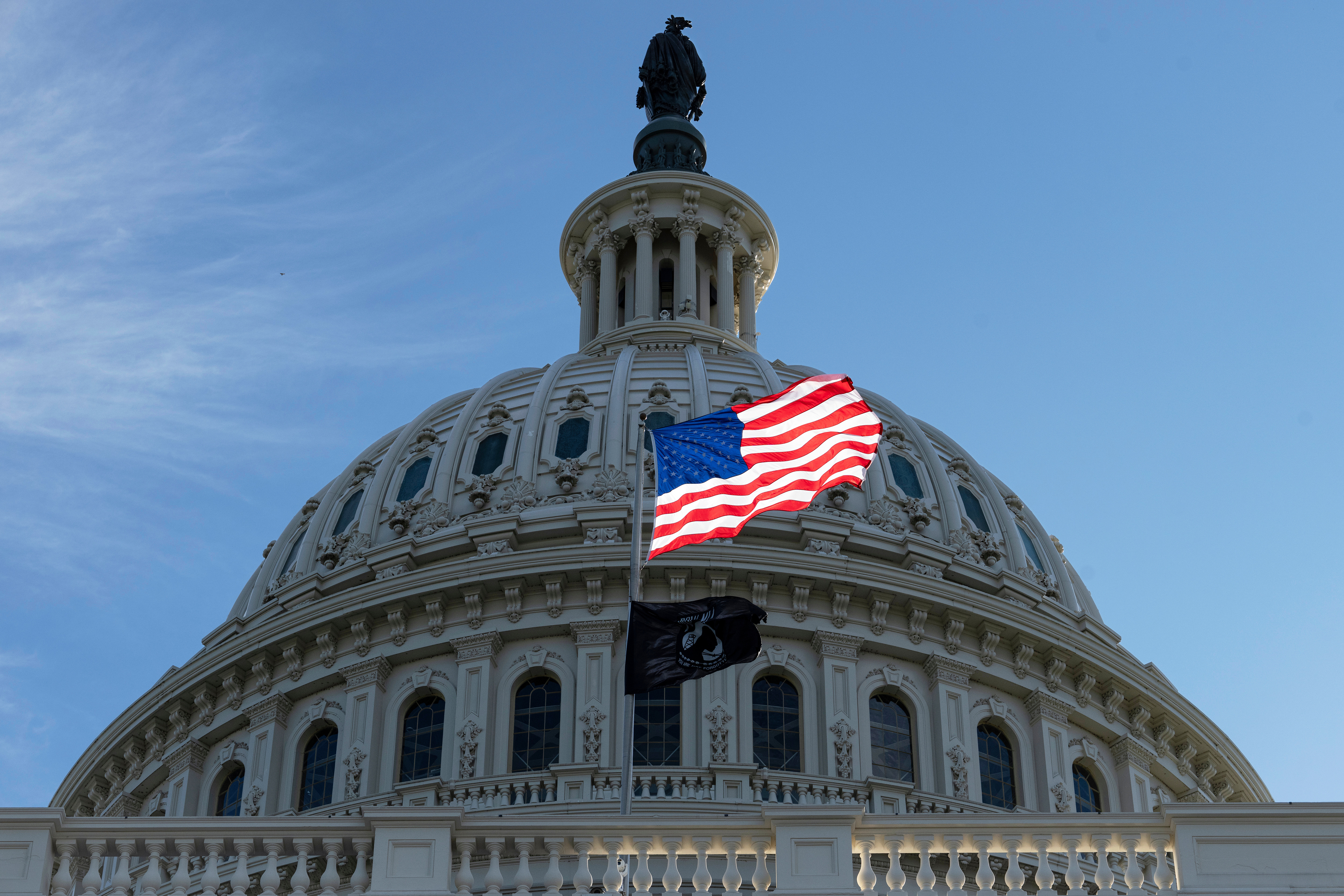 The American flag over the Capitol in Washington, Oct. 1, 2025.