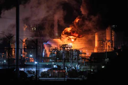 Flames rise from the Chevron refinery in El Segundo, Calif., Thursday, Oct. 2, 2025.