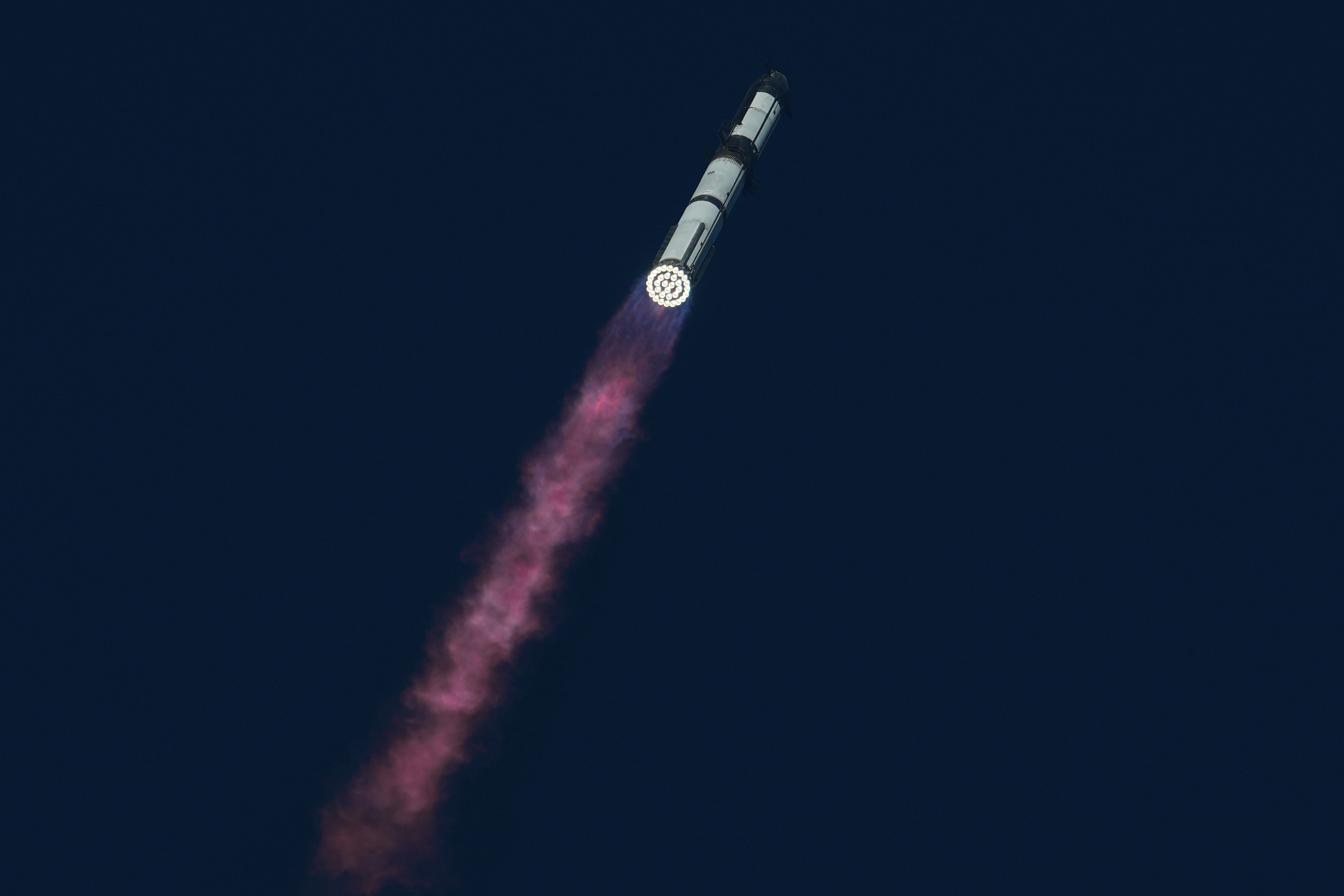 SpaceX's mega rocket Starship makes a test flight from Starbase, Texas, Monday, Oct. 13, 2025.