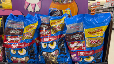 Halloween candy is displayed in a grocery store in Carmel, Ind., Oct. 20, 2025.