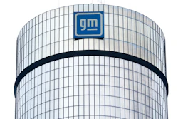 The General Motors logo is seen at its headquarters in Detroit on April 24, 2024.