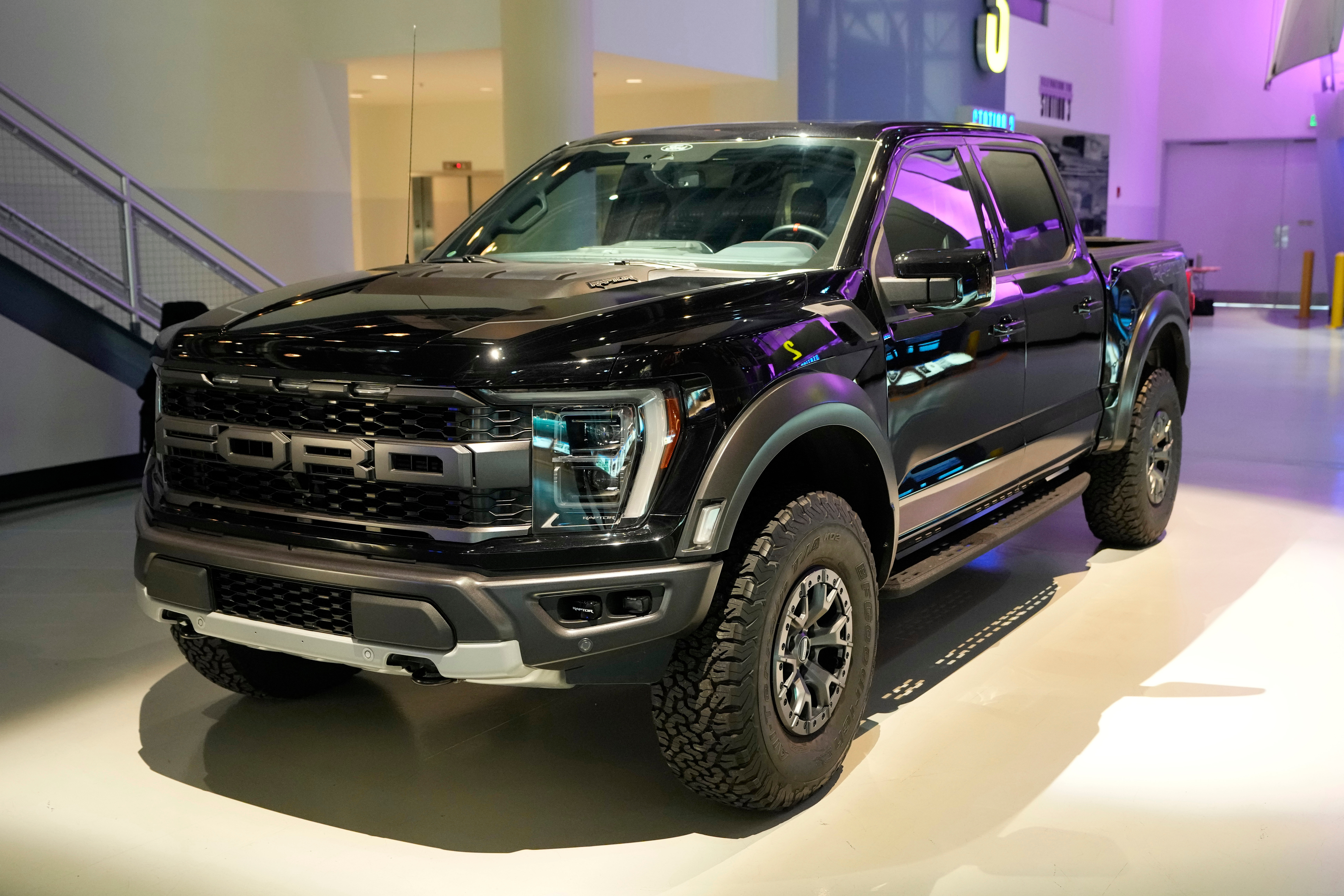 A Ford F-150 truck is displayed at the Dearborn Truck Plant, April 11, 2024, in Dearborn, Mich.