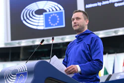 Prime Minister of Greenland Jens-Frederik Nielsen delivers a speech Wednesday, Oct. 8, 2025 at the European Parliament in Strasbourg, eastern France.