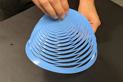 Laser cutting of a closed-loop kirigami pattern allows a plastic sheet to adopt the shape of an inverted bell.