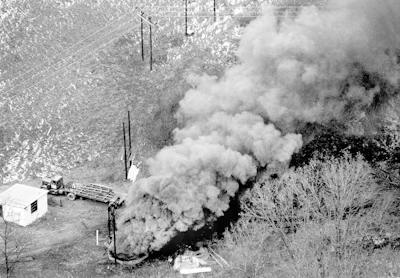 Dense smoke pours from the Mod's Run air vent of the No. 9 mine, where 78 miners were killed as a result of the mine explosion near Farmington, W.Va., Nov. 21, 1968.