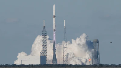 A Blue Origin New Glenn rocket lifts off from Launch Complex 36 at the Cape Canaveral Space Force Station in Cape Canaveral, Fla., Thursday, Nov. 13, 2025.