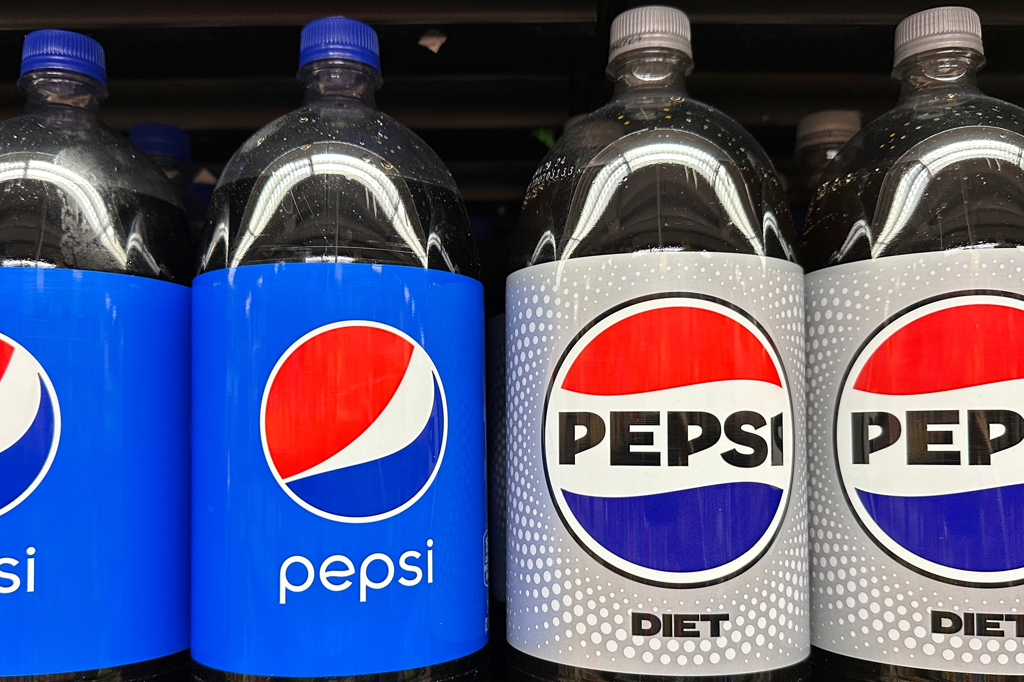 Plastic bottles of Pepsi are displayed at a grocery store, Nov. 15, 2023, in New York.