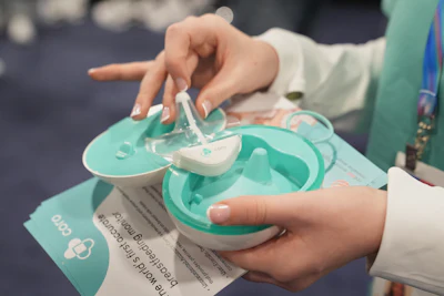 A Coro breastfeeding monitor is pictured at a Coroflo booth during the CES Unveiled tech show Sunday, Jan. 4, 2026, in Las Vegas.