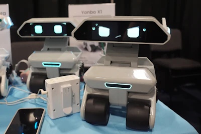 Yonbo X1 robots are pictured at the X-Orgin booth during the CES Unveiled tech show Sunday, Jan. 4, 2026, in Las Vegas.