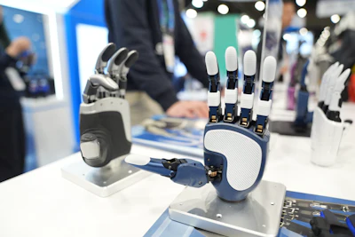 A Linker Hand L6 from LINKERBOT sits on display during the CES tech show Tuesday, Jan. 6, 2026, in Las Vegas.