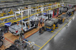 Employees work on the assembly line at the Ford River Rogue complex, Tuesday, Jan. 13, 2026, in Dearborn, Mich.