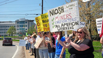 People rally on Wednesday, April 23, 2025.