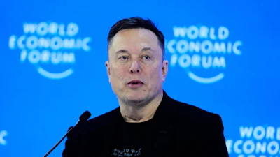 Elon Musk attends the Annual Meeting of the World Economic Forum in Davos, Switzerland, Thursday, Jan. 22, 2026.