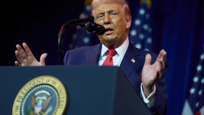 President Donald Trump speaks to House Republican lawmakers during their annual policy retreat, Tuesday, Jan. 6, 2026, in Washington.