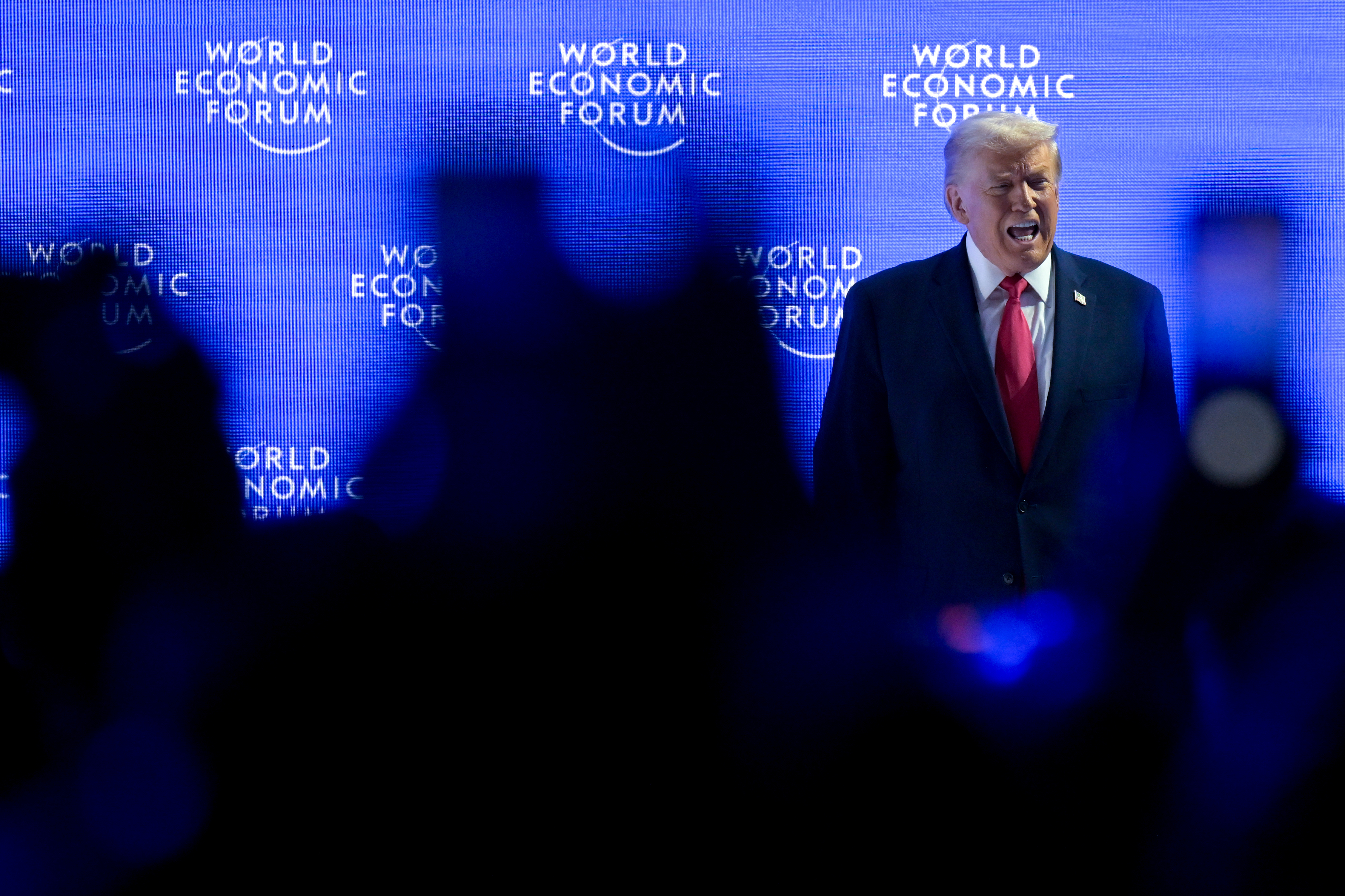 President Donald Trump walks on to the stage during the 56th annual meeting of the World Economic Forum, WEF, in Davos, Switzerland, Wednesday, Jan. 21, 2026.