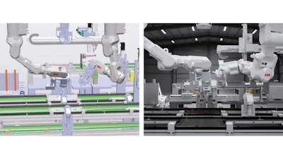ABB Robotics RobotStudio simulation (left) compared to new RobotStudio® HyperReality (right).