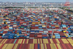 An aerial view of a container terminal in seen in Shanghai, March 10, 2026.