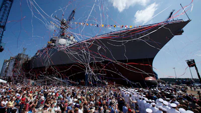 An Arleigh-Burke Class destroyer is christened at Bath Iron Works in Bath, Maine, Aug. 1, 2009.