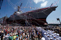 An Arleigh-Burke Class destroyer is christened at Bath Iron Works in Bath, Maine, Aug. 1, 2009.