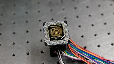 The team fit sensors built with their new field-effect transistor design onto integrated circuit boards, like the one pictured here, in order to test sensing accuracy and sensitivity.