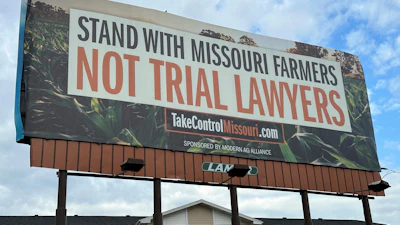 A billboard supporting legislation that would provide legal protection to manufacturers of pesticides, Jefferson City, Mo., May 13, 2024.