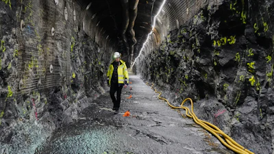 Geologist Tuomas Pere walks down a disposal tunnel inside the Posiva Onkalo nuclear waste repository on the island of Olkiluoto, Finland, Tuesday, Feb. 24, 2026.