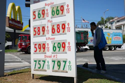 Gas prices are displayed at a station in Los Angeles, April 7, 2026.