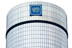 The General Motors logo is displayed at its headquarters in Detroit on April 24, 2024.