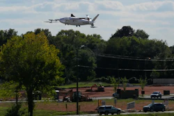 A drone operated by Zipline flies to make a delivery from a Walmart store in Pea Ridge, Ark., Friday, Sept. 26, 2025.