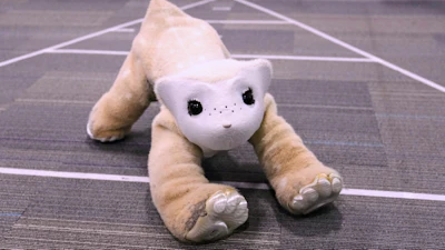 Familiar, an AI pet robot, interacts during a demonstration at the Massachusetts-based startup Familiar Machines & Magic, Wednesday, April 29, 2026, in Woburn, Mass.