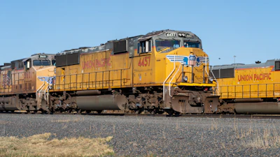 Union Pacific train cars in Bailey Yard, North Platte, Neb., May 2023.