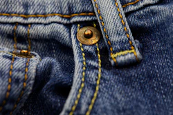 Detail of a pair of worn blue jeans in Phoenix, May 11, 2026.