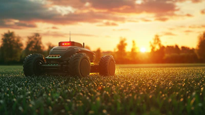 A mobile robot in an agricultural environment.