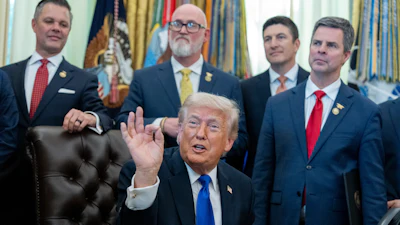 President Donald Trump speaks in the Oval Office of the White House, Thursday, April 30, 2026, in Washington.