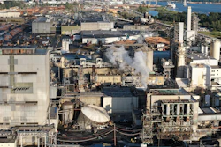 Damage is seen at Nippon Dynawave Packaging Co., after a tank containing hazardous liquid imploded, on Tuesday, May 26, 2026, in Longview, Wash.