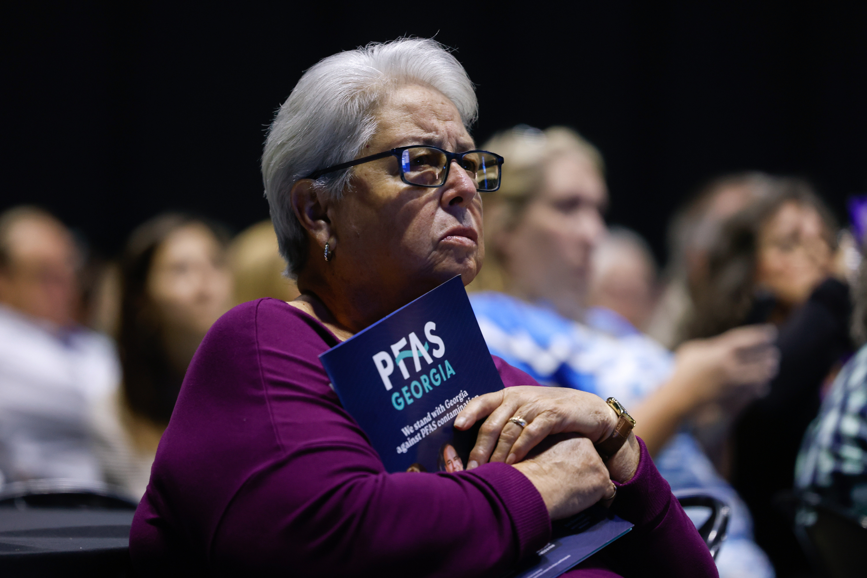 Rome resident Kathy Miller attends a town hall about PFAS chemicals at Forum River Center in Rome, Ga., on March 31, 2026.