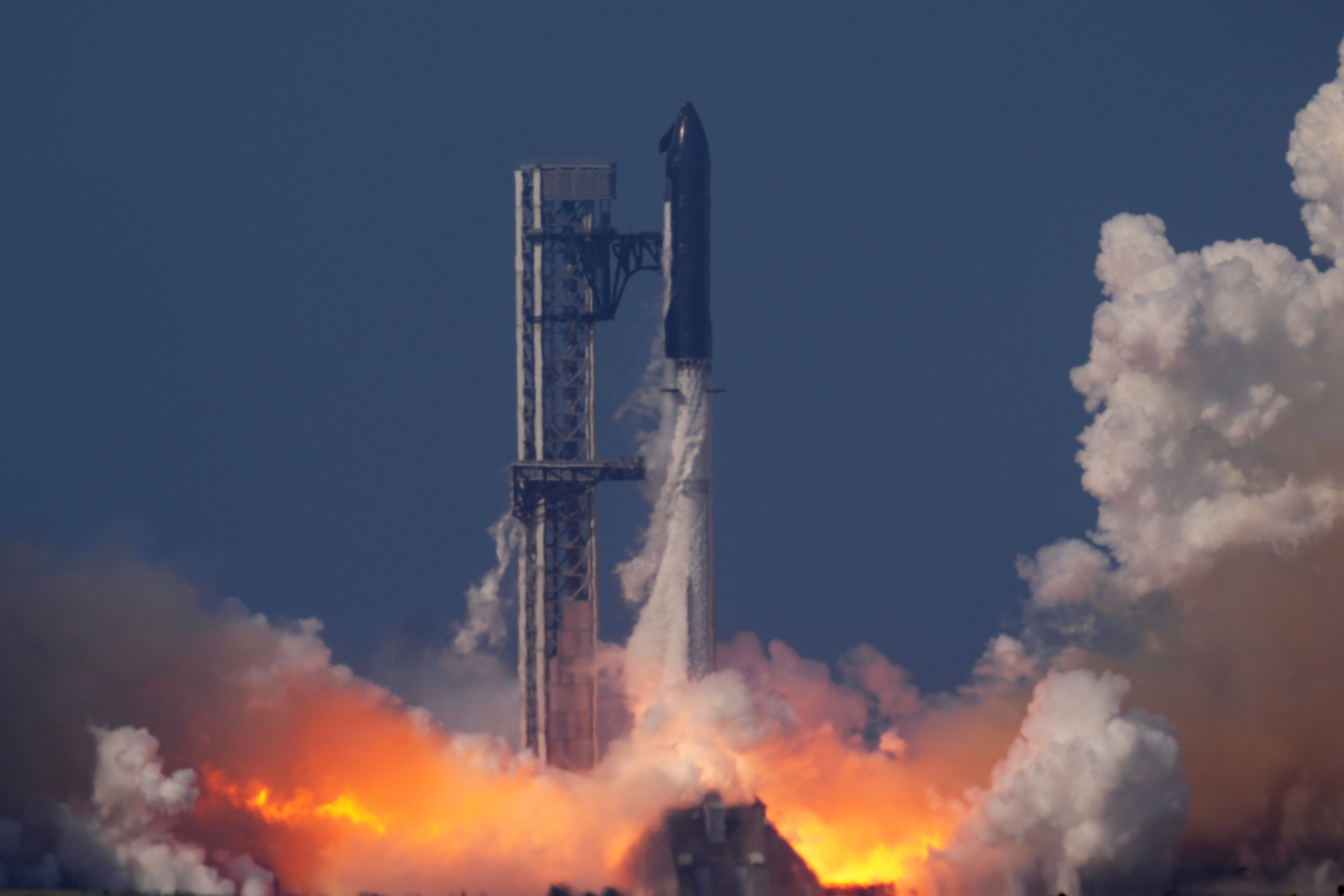 SpaceX's mega rocket Starship makes a test flight from Starbase, Texas, Friday, May 22, 2026.