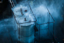 Water is sprayed on a tank that overheated at an aerospace plant in Garden Grove, Calif., Friday, May 22, 2026.