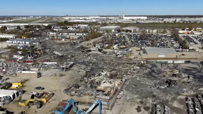 This photo provided by the National Transportation Safety Board shows UPS plane crash scene, Nov. 6, 2025 in Louisville, Ky.