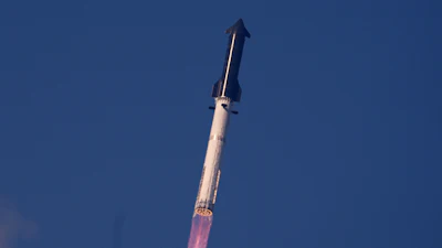 SpaceX's mega rocket Starship makes a test flight from Starbase, Texas, Friday, May 22, 2026.