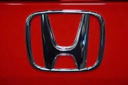 This is the Honda logo on a Honda Civic Sport Touring automobile on display at the Pittsburgh International Auto Show in Pittsburgh, Feb. 14, 2025.