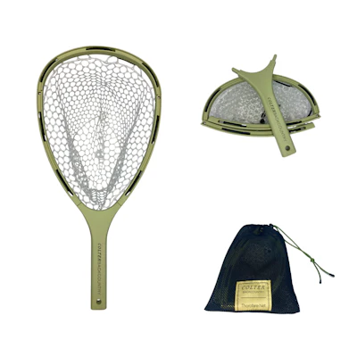 Colter’s collapsible Thorofare Net is a full-size landing net that can be folded to fit into a backpack without sacrificing space, weight, or performance.