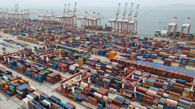 Shipping containers at the Guangzhou Port, Nansha district, China, April 17, 2025.