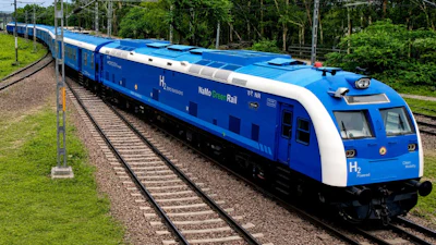 This photo shared by Indian Ministry of Railways on X shows India's first indigenously built hydrogen-powered train named the “NaMo Green Rail,” at Jind, in the Indian state of Haryana, Thursday, July 16, 2026.