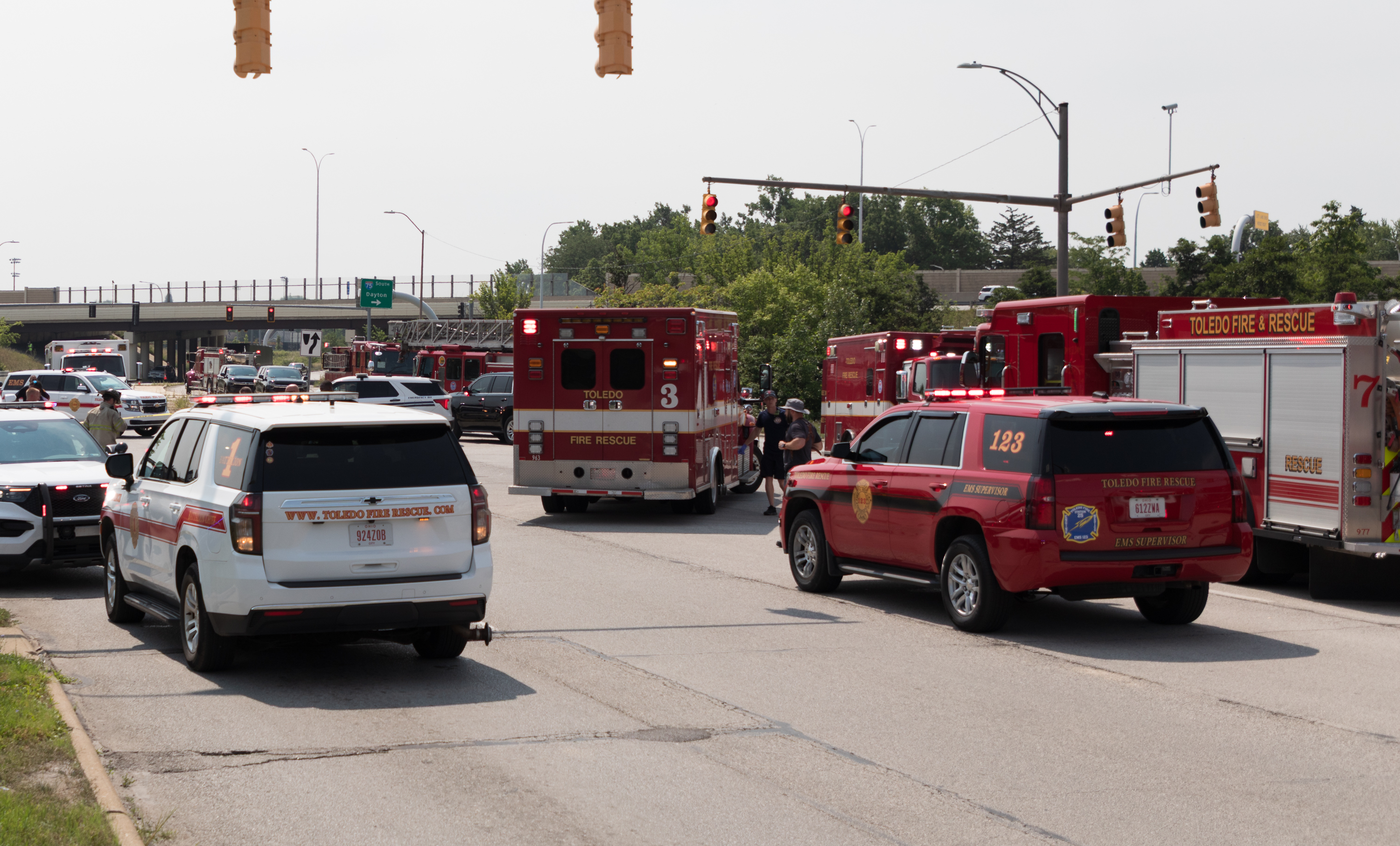Emergency personnel respond to a hazardous material call on Phillips Avenue in Toledo, Ohio, on Wednesday, July 15, 2026.