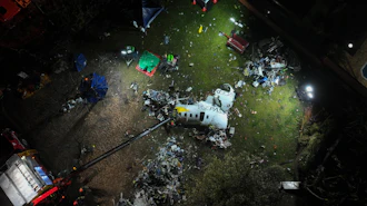 A view of the debris of a Voepass airplane that crashed the previous day, in Vinhedo, Sao Paulo state, Brazil, Aug. 10, 2024.