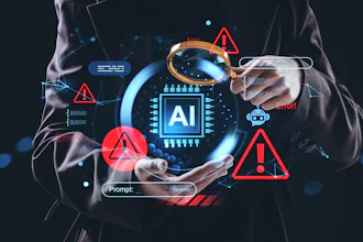 Person holding holographic AI chip with error warnings and technology interface elements
